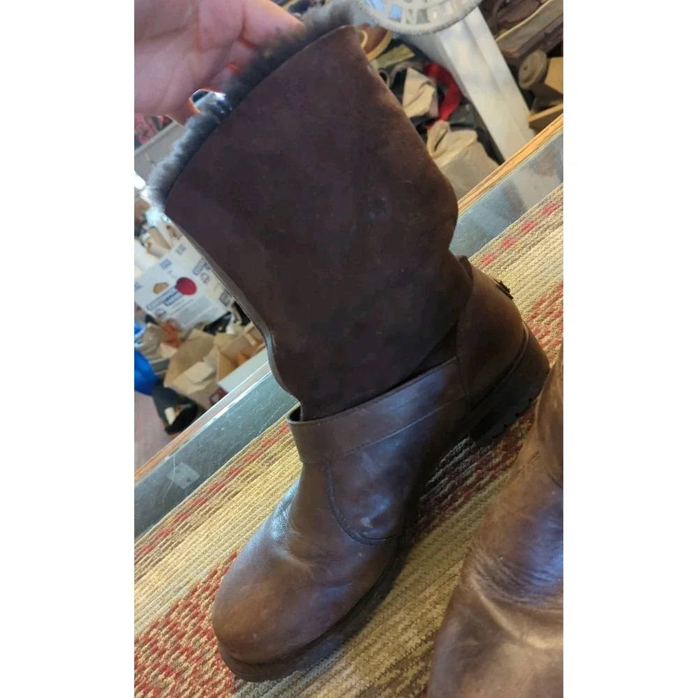 Australia Luxe Easy Rider Boots 11‎ M Brown Genuine Sheepskin Shearling EasyMoc